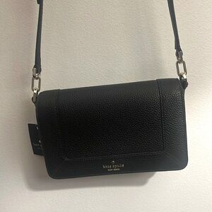 NWT Kate Spade Lena Mini Flap Crossbody Pebble Black Leather